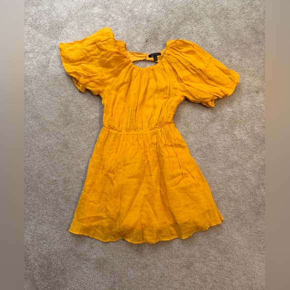 Banana Republic Yellow Ramie Puff Sleeve BacklessMini Dress Small Petite - Picture 5 of 10